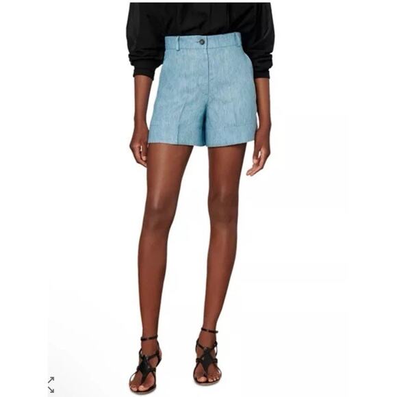 VANESSA BRUNO Nixia Linen Shorts High Waisted Blue Sz 40 US Sz 8 NWT $345